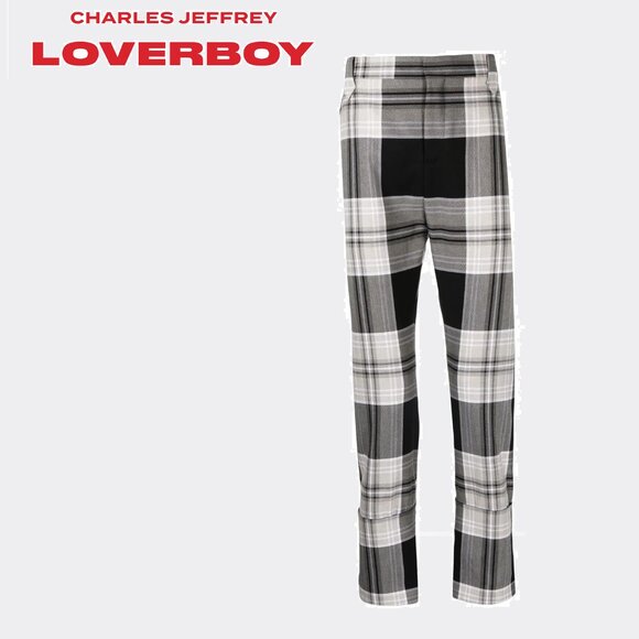 CHARLES JEFFREY LOVERBOY Wednesday Check Cotton-twill Trousers In 黑色 - Picture 1 of 6